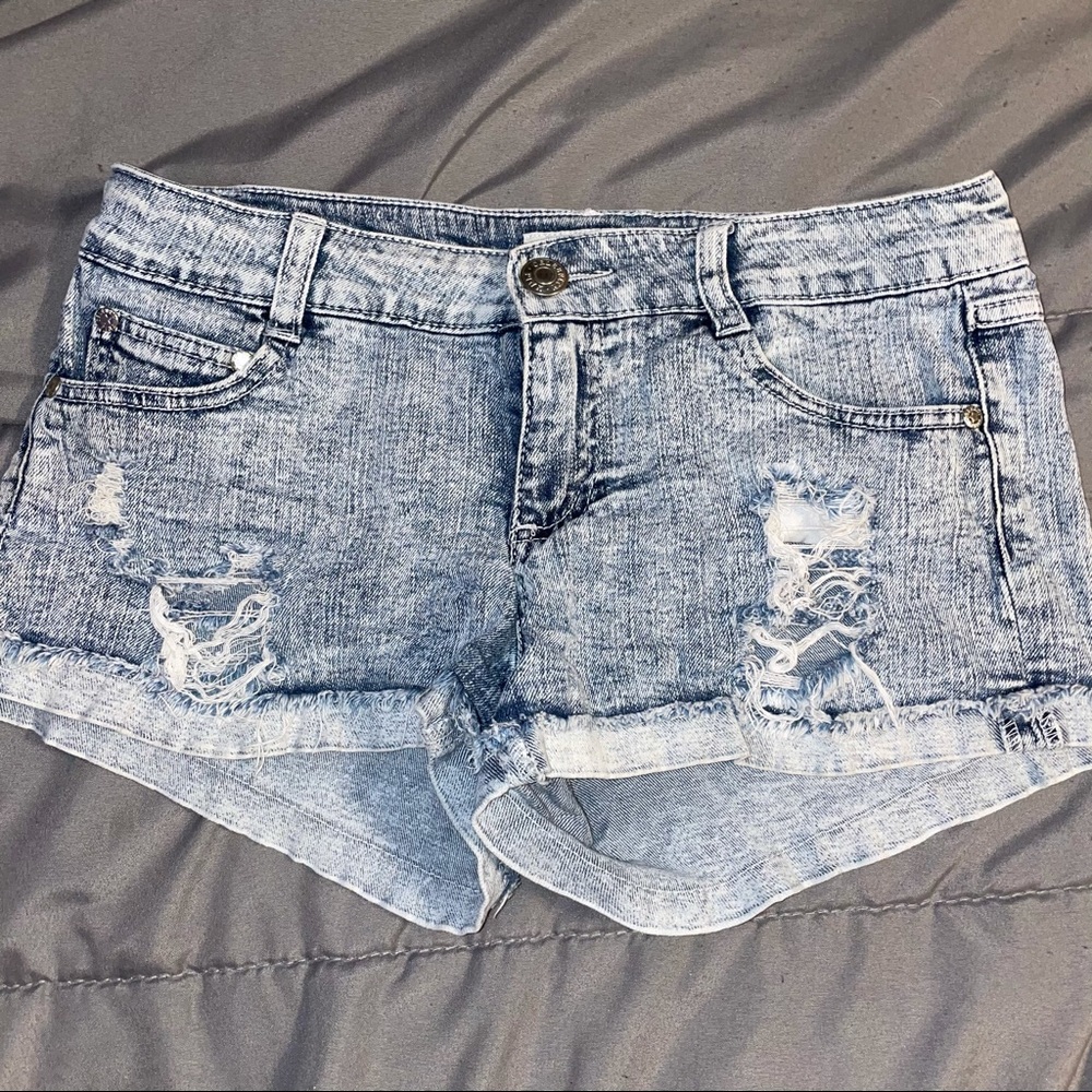 Acid wash jean shorts